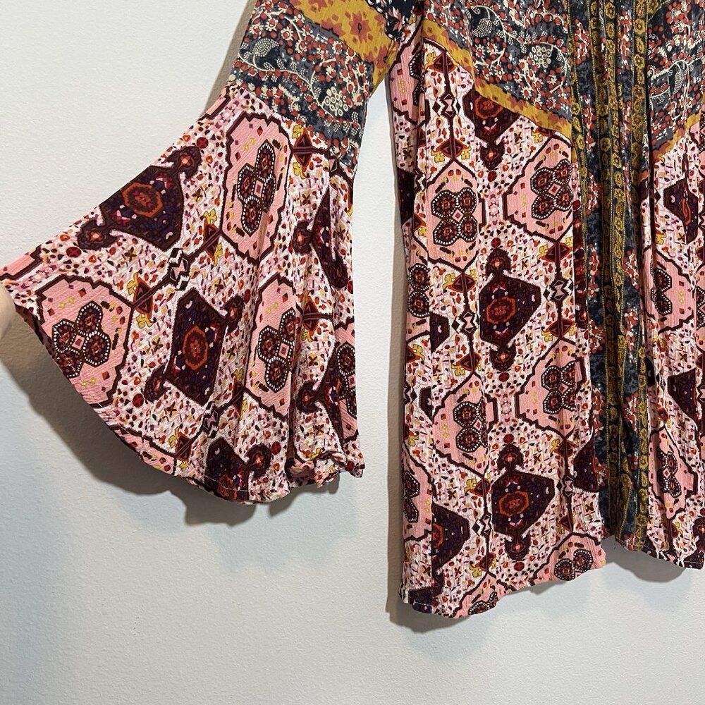 UMGEE Women’s Boho Tunic Mini Dress Small Size Bell Sleeves Rayon - Picture 8 of 12